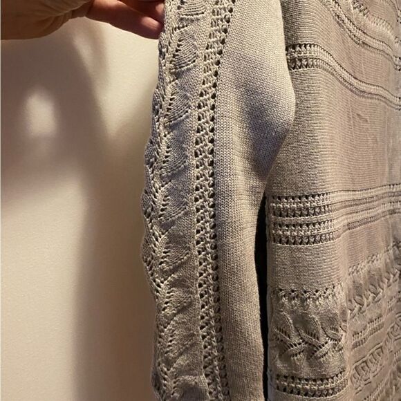 SUNDANCE Crochet Open Cable Knit Tunic Silk Sweater Long Sleeve Dress Gray Small - Picture 5 of 7